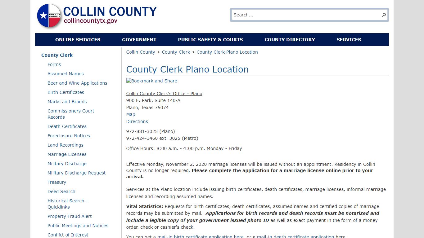 County Clerk Plano Location - Collin County